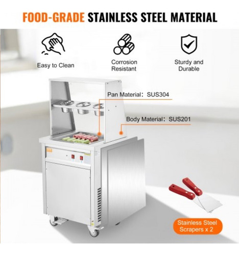 Máquina De Rollos De Helado Frito 13.8x13.8 Pulg Plateado 60hz