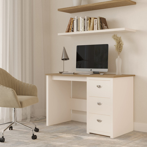 Mesa Lavish Home 80-DESK-WD-DR com acabamento em branco e madeira