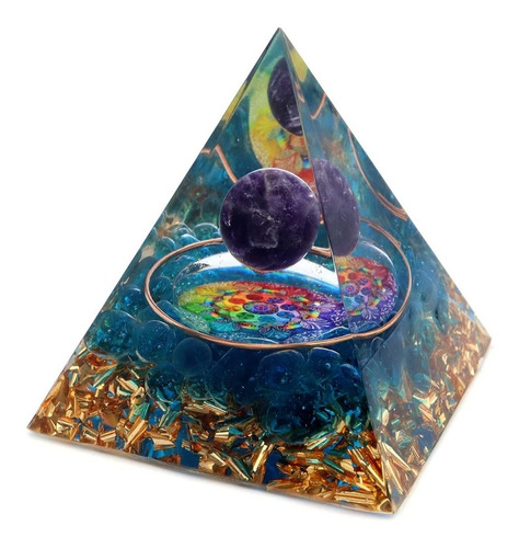 Piramide Orgonita Con Mandala Y Amatista, Cristal Purpura