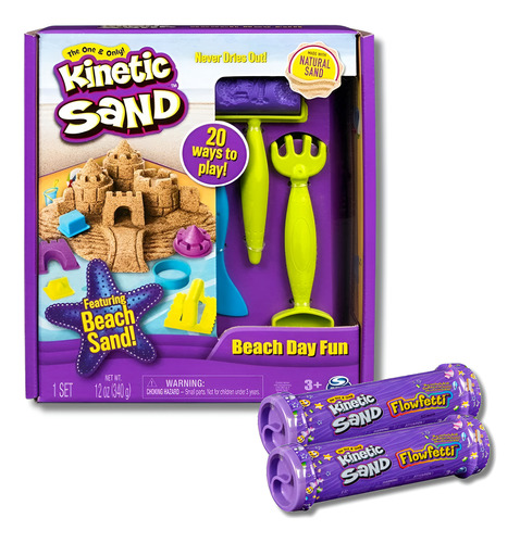 Arena Kinetic Sand Un Día En La Playa Y 2 Flowfetti Pack