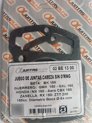 Juntas Cabeza De Cilindro Beta Bk 150 - Bmd Motos