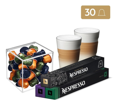 Rincón Nespresso -30 Cápsulas De Café + Contenedor + 2 Vasos