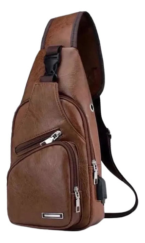 Mochila Cruzada Lujo Cuero Con Broche Antirrobo Usb Hombre