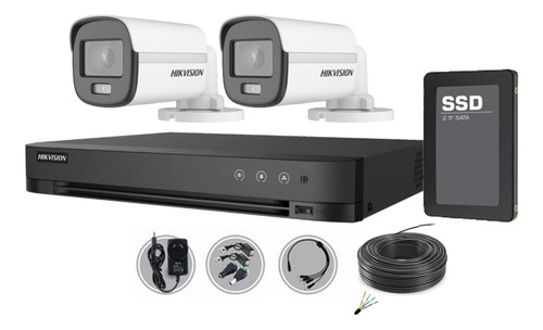 Kit Seguridad Hikvision 2 Cam Noche A Color Vu 2mpx Completo