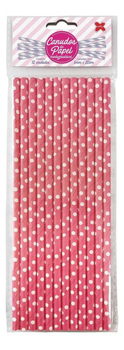 Canudo De Papel Rosa Pink Com Poá Branco 6mmx200mm 12 Un