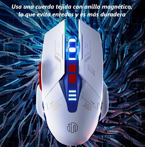 Mouse Inphic W9p Blanco Ergonómico Silencioso Con Cable 7 Botones Gamer 4 Niveles De Dpi Y Luminiscencia Alambrico Para Portátiles Y Ordenadores De Sobremesa