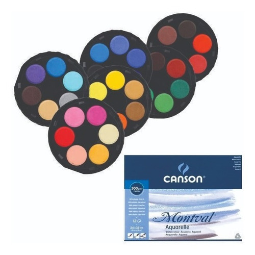 Kit Set 36 Acuarela Kohinoor Disco Block Montval Canson 300g