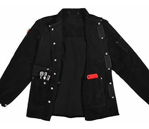 Chaqueta Soldadura Cuero Negro Resistente Fr Vacuno