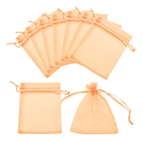 Bolsa De Organza Para Boda, Mxpog-005, 5 Pzas, Tela, Naranja