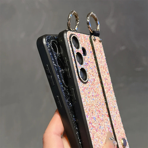 Funda De Piel Flash Diamond Con Correa De Muñeca Con Forma De Anillo Para Samsung Galaxy S25 S24 Ultra S23 S22 S21 Plus, Carcasa Dura C