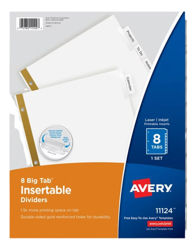 8 Separador Carpeta Insertables Avery Pestañas Transparentes