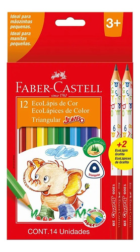 Pack 12 Lapices Colores  Y 2 Lapices Faber Castell Jumbo