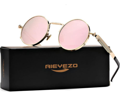 Gafas De Sol Redondas Aieyezo Oro Espejo Rosado Uv 100