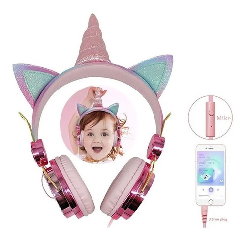 Auriculares De Unicornio Con Diamantes Para Niños 3.5mm