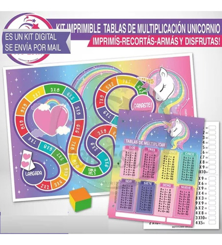 Kit Imprimible Juego Y Tablas De Multiplicar Unicornio