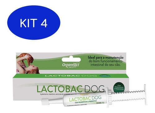 Kit 4 Suplemento Organnact Lactobac Dog 16g