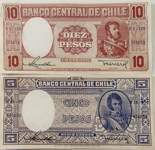2 Billetes Chile 10 Y 5 Pesos 1/2 Condor -1 Cóndor 1958(bb3