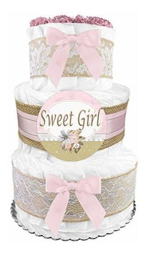 Baby Shower Gift For A Girl - Shabby Chic Diaper Cake - Pink