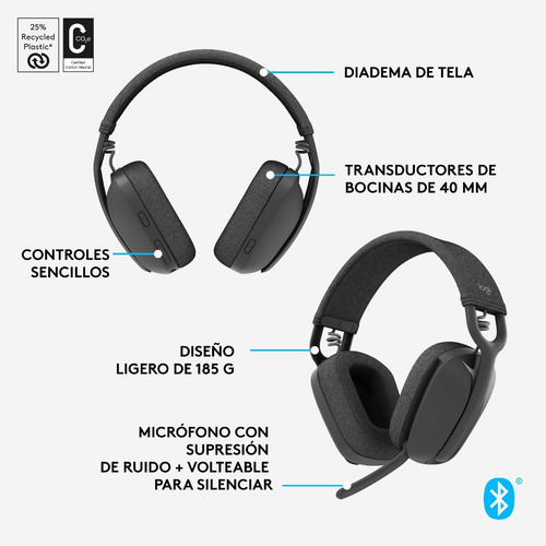 Imagen 8 de 10 de Audifono Bluetooth Logitech Zone Vibe 100 Grafito- Revogames