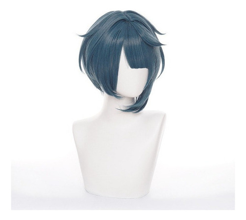 Peruca De Cosplay Genshin Impact Xing Qiu, Cor Azul Escuro
