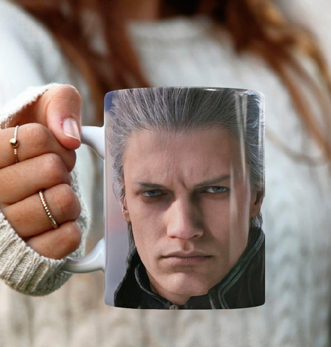 Taza Devil May Vergil Cerámica Premium 350ml Artesanal Anime Blanco Anime