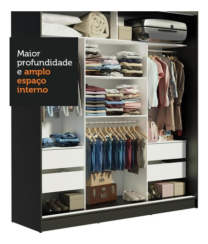Armario doble con espejo corredizo Madesa Reno de 3 puertas, color Pb, negro y blanco