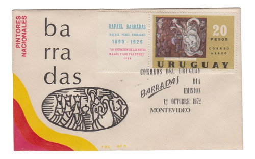 1972 Arte Rafael Barradas Sobre Fdc Uruguay Filatelia Escaso