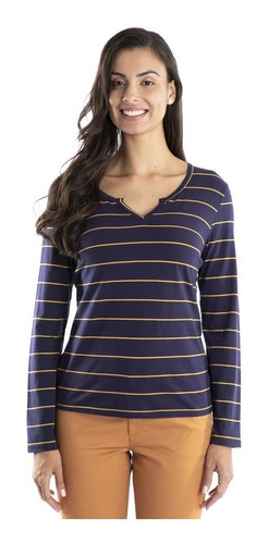 Oferta Blusa Dockers® Mujer Azul Lineas Manga Larga Blue