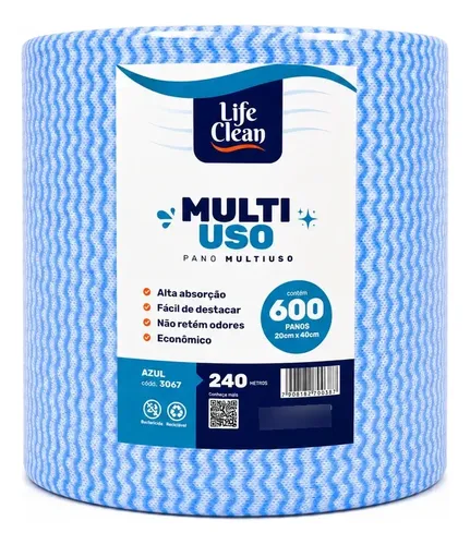 Pano Multiuso  Life Clean 600 Panos Picotados Az/br 20x40 Azul