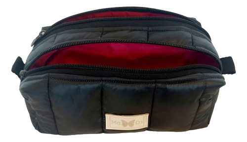 Cartuchera Xl Maca Doble Cierre Matelasse Impermeable Negro Interior Fucsia Oscuro