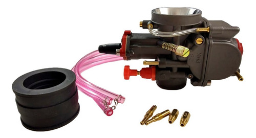 Imagen 5 de 7 de Carburador Cortina Plana Con Powerjet 32mm + 2 Chicler + Tobera + Mangueras Antares Motos Escobar