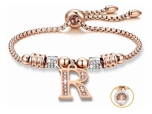 Pulseras Mujer Inicial Letra Pulcera Oro Rosado 18k Color Oro Rosa R