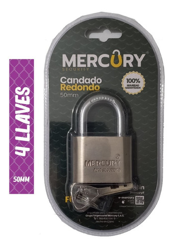 Imagen 1 de 4 de Candado Redondo 50mm Alta Seguridad 4 Llaves. Anticorte.