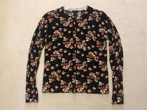 Sweater Cardigan Talle S Ann Taylor Negro Flores Hilo Fino