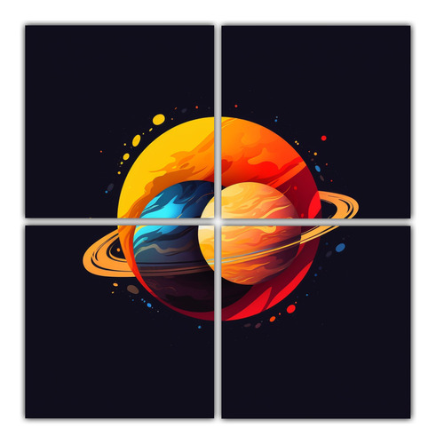100x100cm Cuadro Abstracto Creativo Con 2 Planetas Y Logo Es