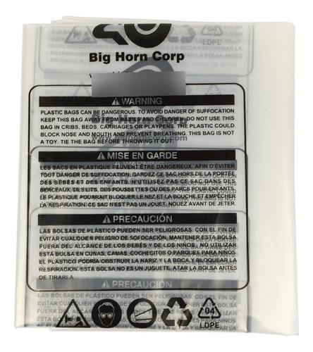 Big Horn 11789 Bolsa Desechabl Plastico Transparente Para 2 