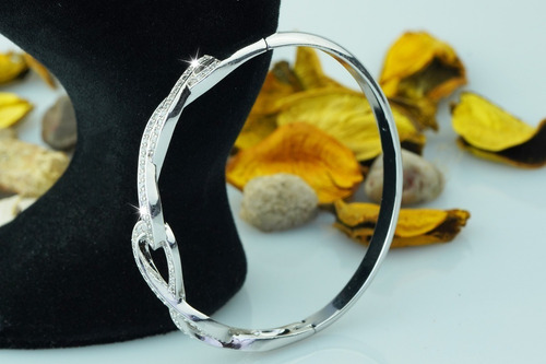 Imagen 6 de 9 de Pulsera Brazalete Oro Blanco 18k Regalo Fino Mujer Mama Lujo