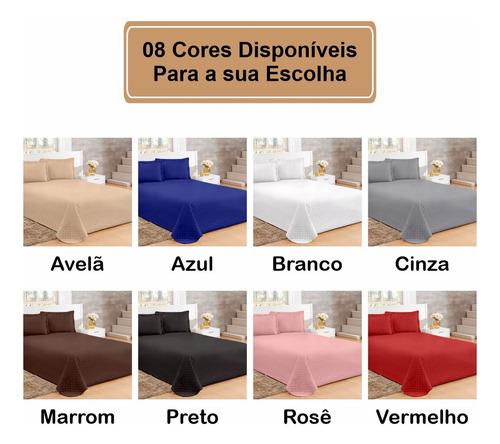 Kit cobre leito colcha para quarto cama casal queen matelassê 3 peças Empório Luz cor azul 65 linhas