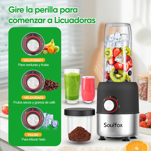 Soulfox Portátil 2 En 1 1000w Licuadora Eléctrica Para Frutas Y Verduras,motor Poderoso,gran Capacidad,fácil Limpieza