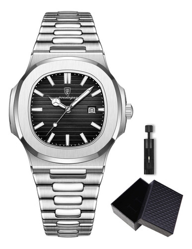 Reloj De Cuarzo Para Hombre, Correa Plateada, Impermeable