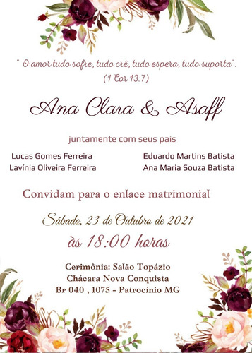 Convite Casamento Marsala - Digital