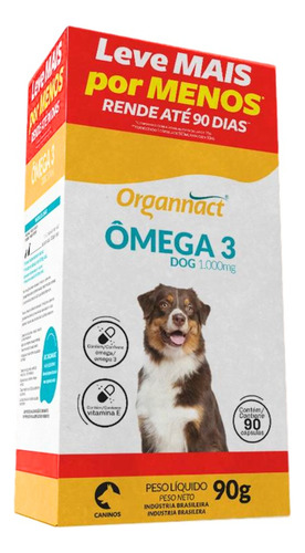 Omega 3 Dog 1000mg C/90 Cápsulas 90g - Organnact