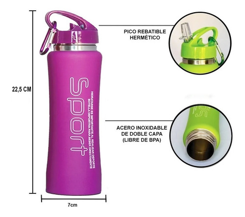 Imagen 2 de 5 de Botella Termica Deportiva 350ml Termo Acero Inox D+m Bazar
