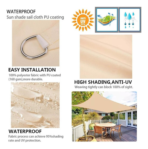 Toldo Vela Sombreadora Malla Sombra 3x2 Rectangular