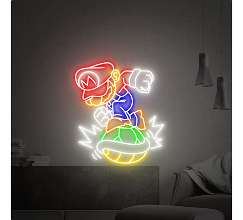 Letrero Led Neon Super Mario Bros Caparazonalto60cm Luminoso