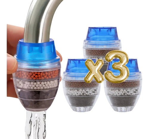 3pz Filtro Grifo Agua Purificador Carbón Activado Cartucho Color Azul