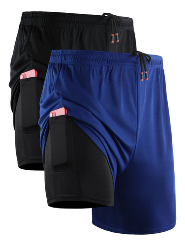 Pantalones Cortos Neleus Dry Fit 2 En 1 Para Correr Con Forr