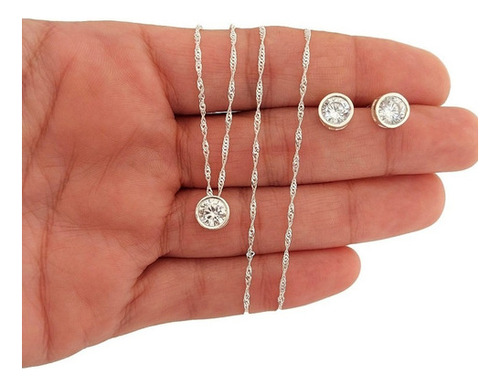 Conjunto Cadena Con Dije Y Aros Susanita 7mm Plata 925 