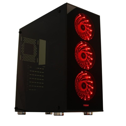 Gabinete Pc Gamer Noga 8608 Luces Led Vidrio Fuente 3 Cooler