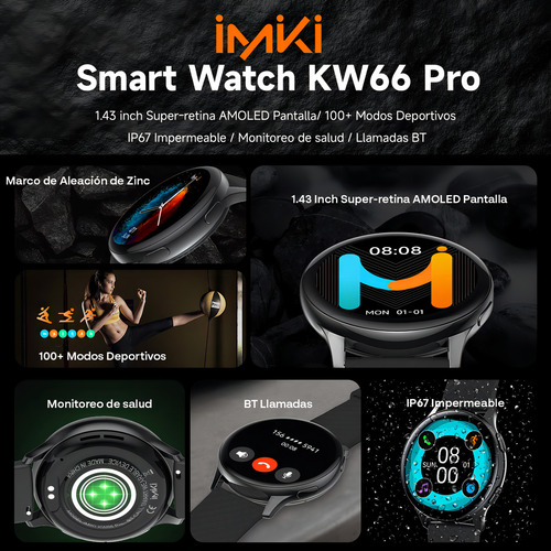 Imiki Kw66 Pro Smartwatch 1.43 Amoled Llamada Bluetooth 5.3